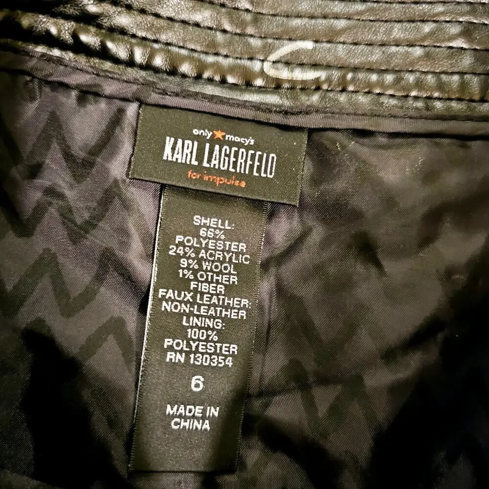 Karl Lagerfeld Sz6 Boucle Tweed Wool blend Lined‎ WrapGrayBlack Fauxleatherskirt